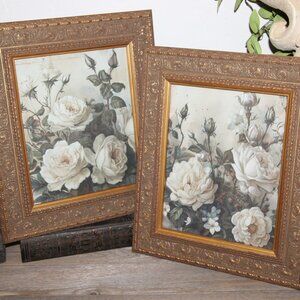 Feminine Shabby Chic French Floral Prints in Gold Vintage Frames ⭐️ Hang or Prop